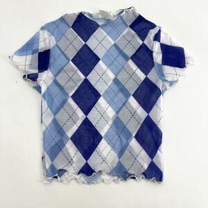 Urban Outfitters Blue‎ Argyle 90's Y2k Mesh Sheer Top Small